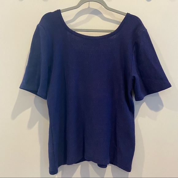 JENNIFER ROBERTS Knit Top Vintage 80’s Blue Wool Blend Short SleeveSize 14 - Picture 5 of 6
